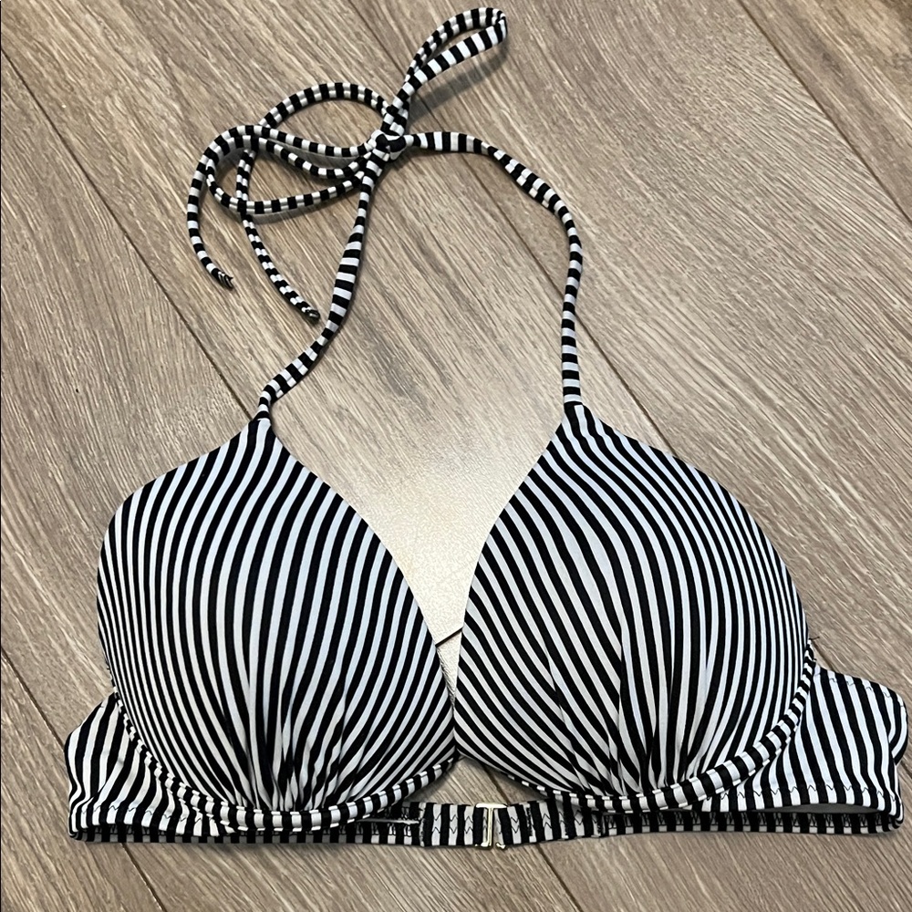 Black and White Striped Bikini Top